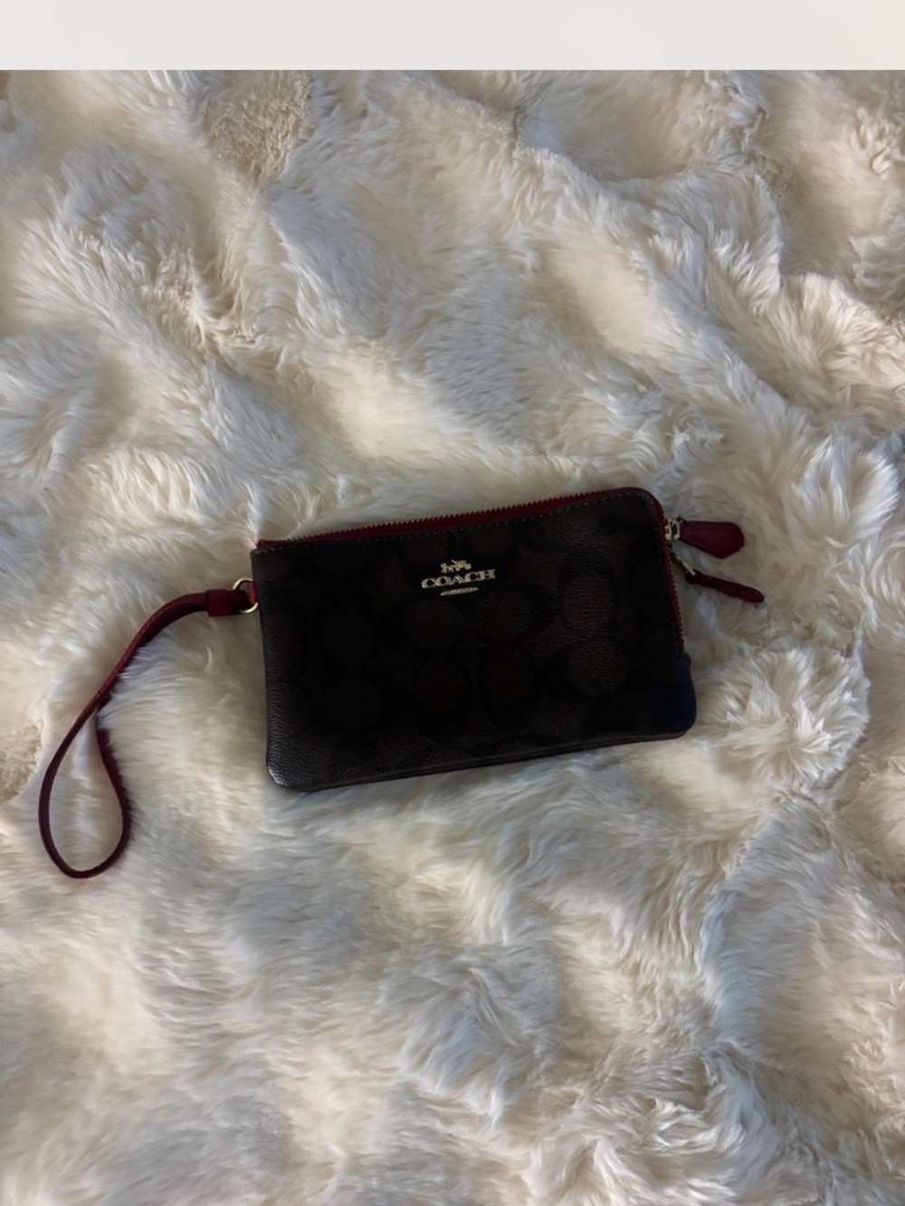 Coach Black Signature Wristlet with Red Accents